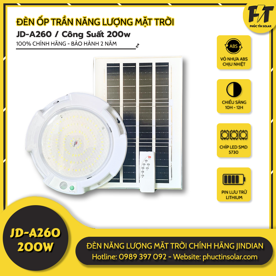 Đèn ốp trần năng lượng mặt trời 200W JD-A260