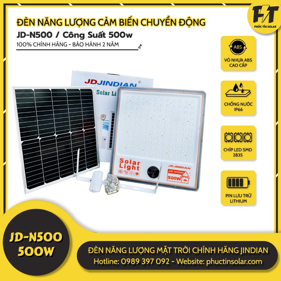Đèn cảm biến năng lượng mặt trời JD-N500
