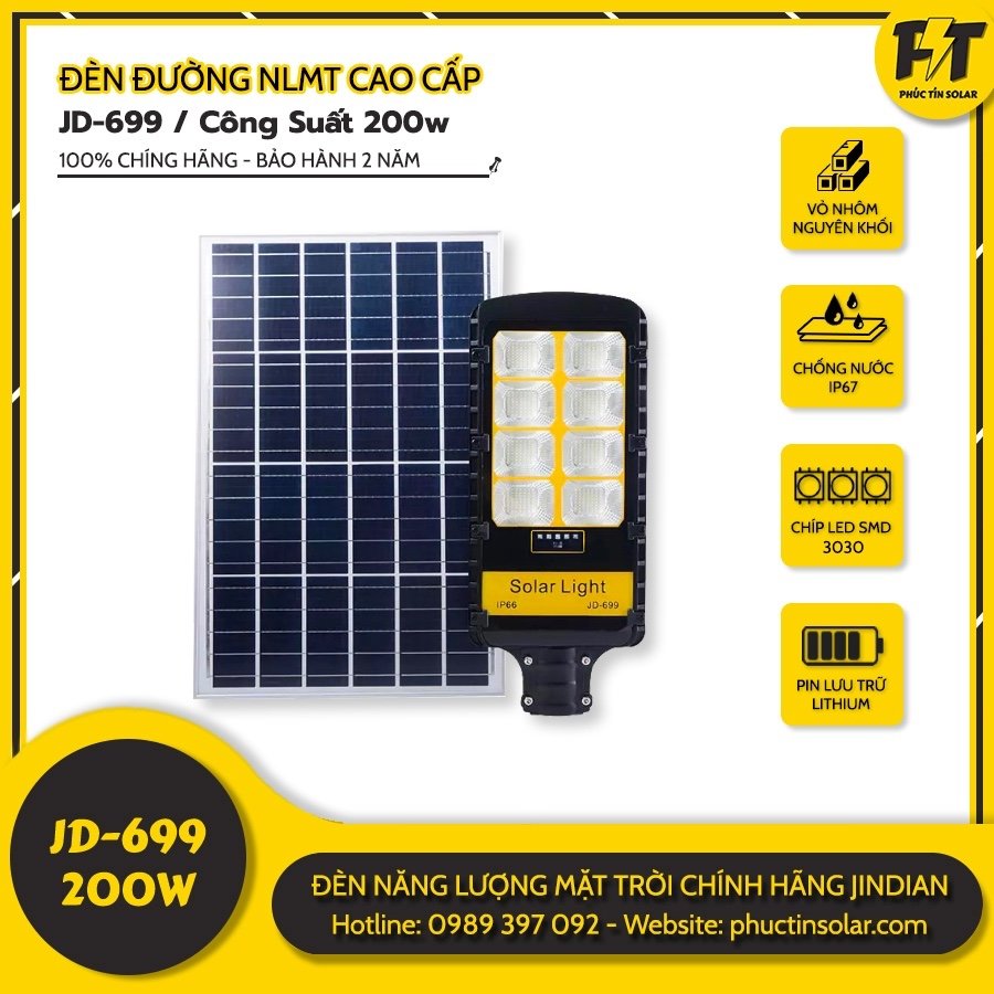 Đèn đường năng lượng mặt trời 200w JD-699 