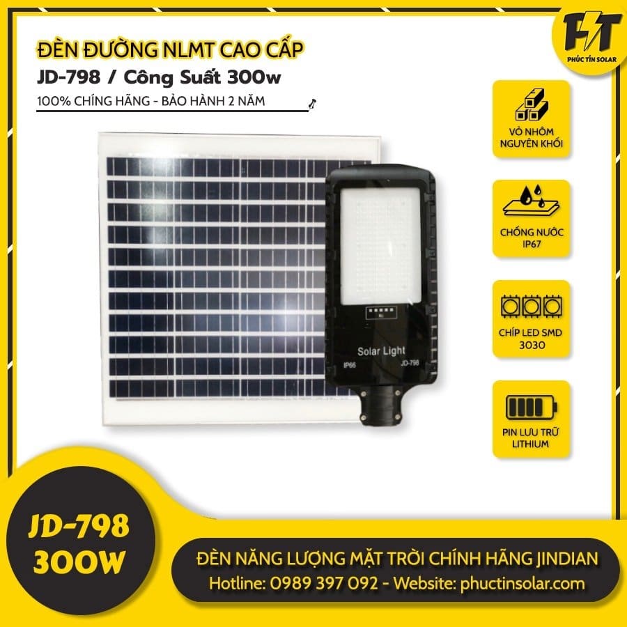 Đèn đường năng lượng mặt trời 300W JD-798