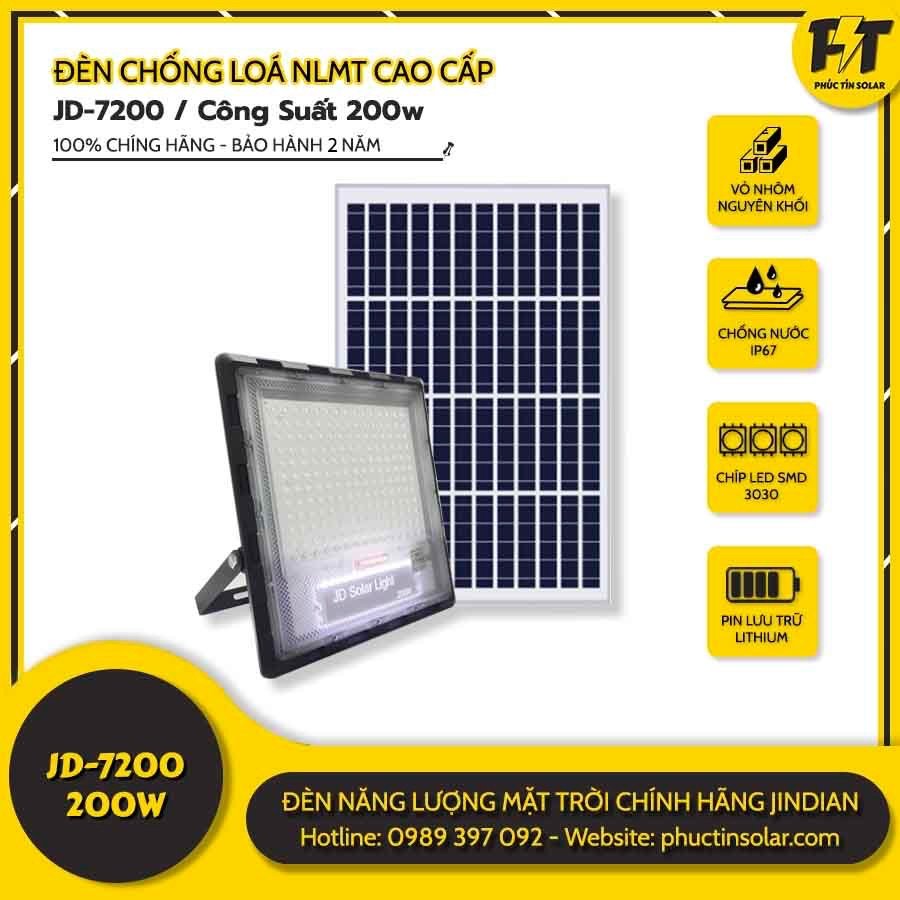 Đèn LED năng lượng mặt trời 200w chống lóa JD-7200