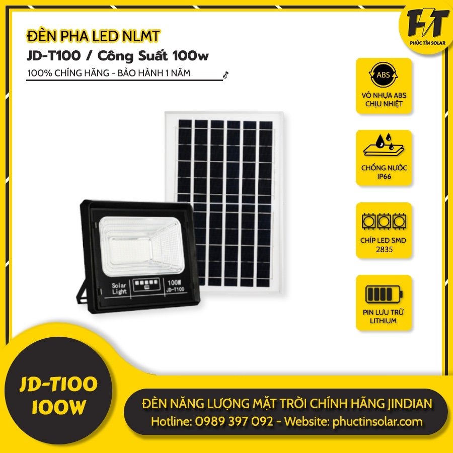 Đèn LED năng lượng mặt trời 100W JD-T100