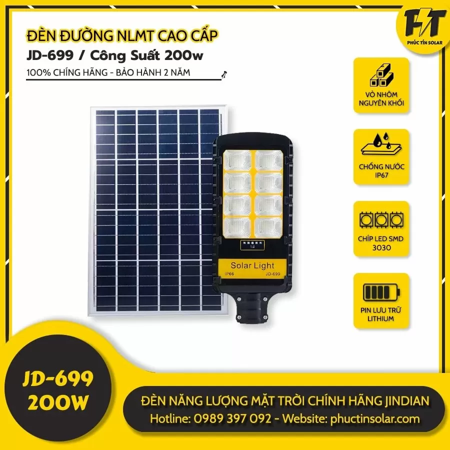 Đèn đường năng lượng mặt trời 200w JD-699