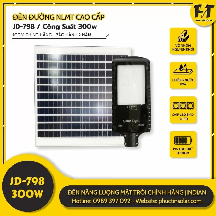 Đèn đường năng lượng mặt trời 300W JD-798