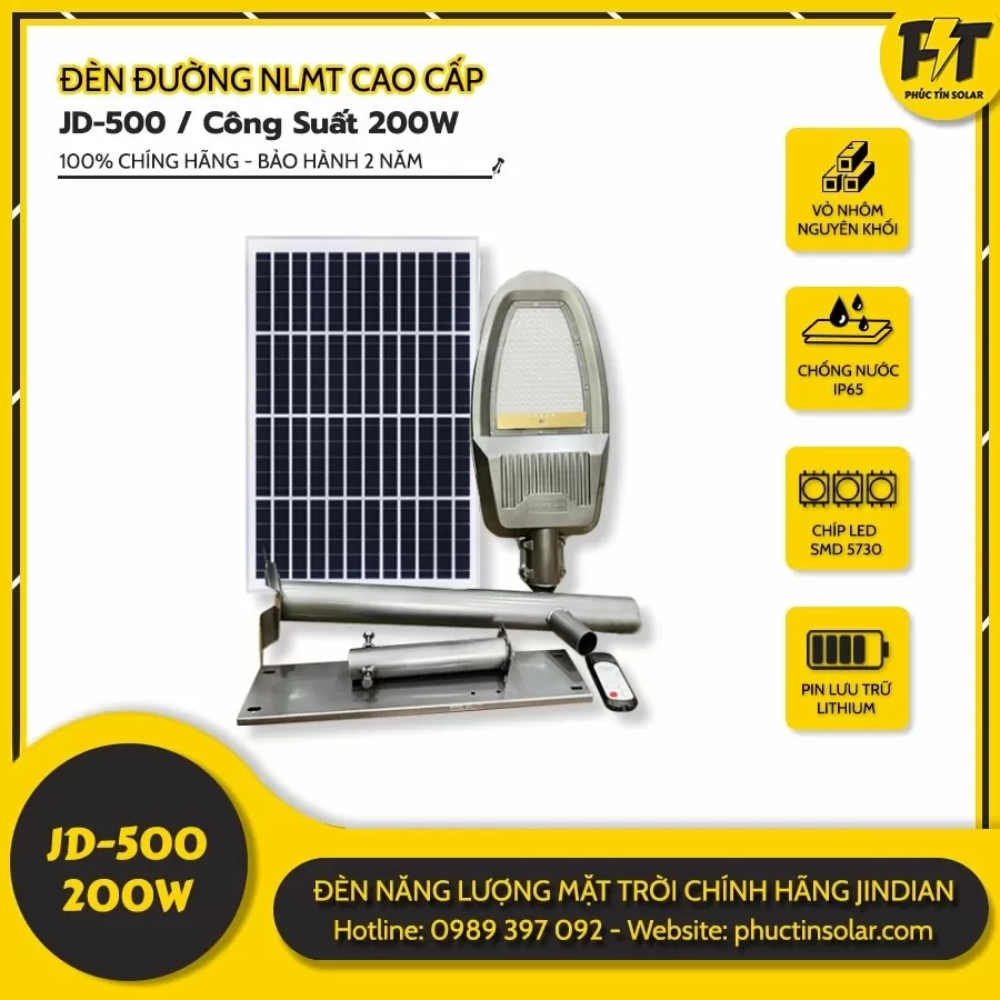 Đèn đường năng lượng mặt trời 200w JD-500