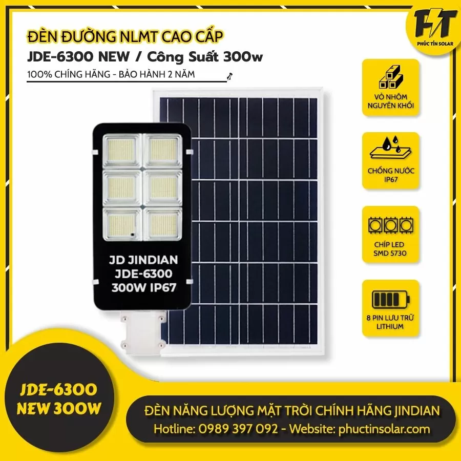 Đèn đường năng lượng mặt trời 300W JDE-6300 NEW