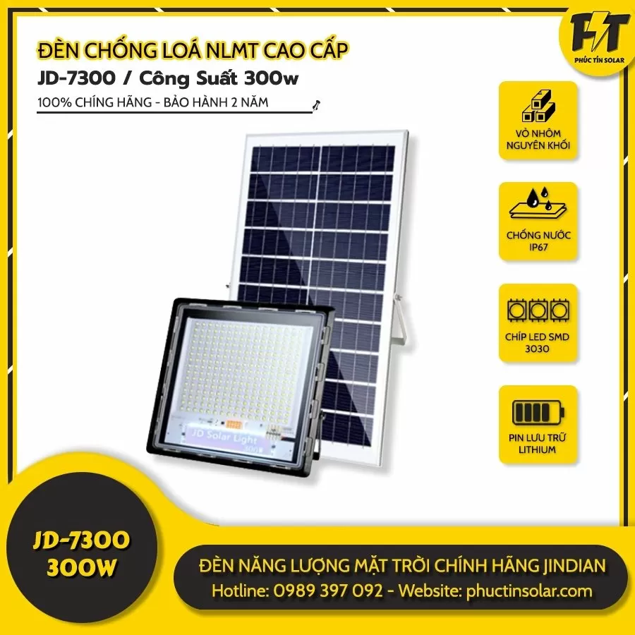 Đèn LED năng lượng mặt trời 300W chống lóa JD-7300