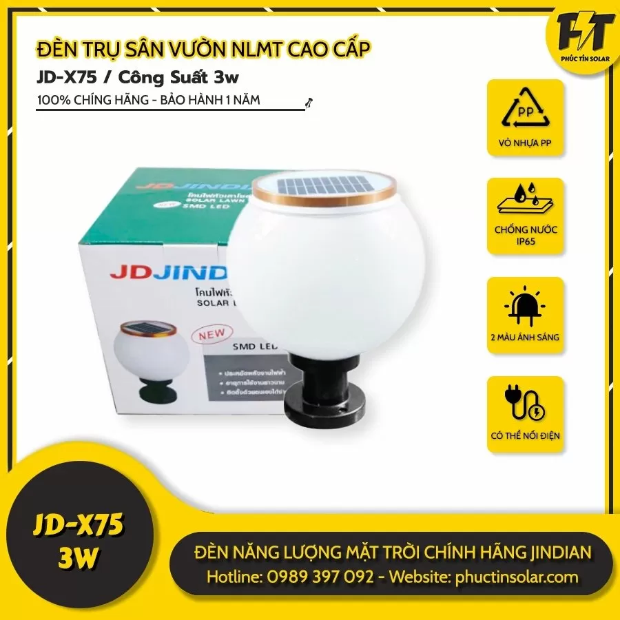 Đèn trụ cổng năng lượng mặt trời JD-X75
